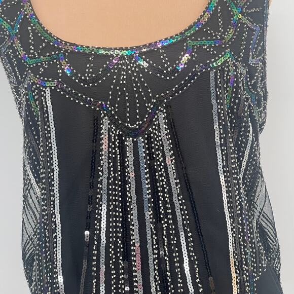 VISION FOR INNOVATION NWT Beaded and Sequined Tulle Blouse XL Glam Coquette - Picture 4 of 5
